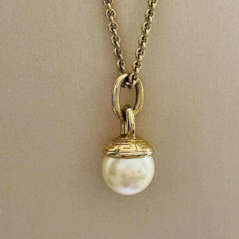 1980s Givenchy Gold Tone Glass Pearl Enhancer Necklace (Vintage) 41"